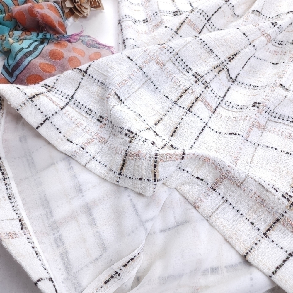 Lafayette 148 White Plaid Weave Shift Dress Sz  2 - Picture 5 of 16